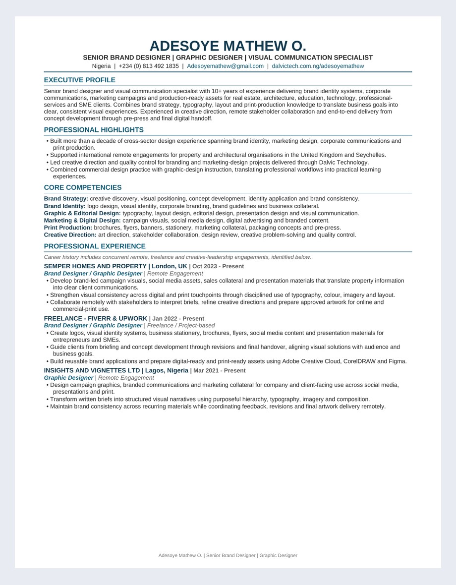 Preview of Adesoye Mathew professional CV